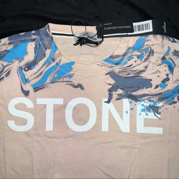 NEW STONE ISLAND Big Print Pink Paint Tee T-Shirt size XL